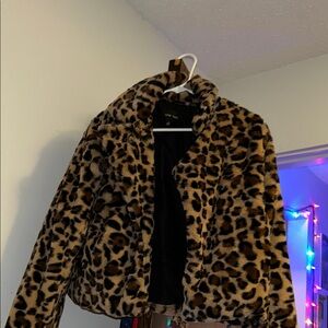 Love Tree Leopard Print Teddy Jacket
